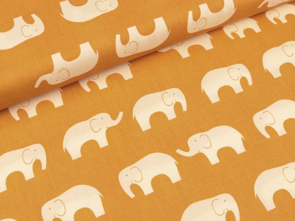 Monaluna Elefanten weiß auf Ocker Organic cotton Verkauf